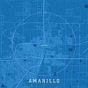 阿马里洛TX城市矢量道路地图蓝色文本