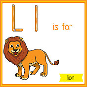 矢量插图学习字母为儿童与卡通形象。字母L代表狮子。
