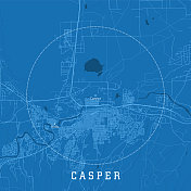 卡斯珀WY城市矢量道路图蓝色文本