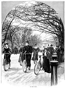 公园里的维多利亚晚期女性自行车手 公园里的维多利亚晚期女性自行车手