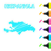 伊斯帕尼奥拉岛地图手绘蓝色高光白色背景
