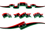 利比亚国旗丝带集矢量股票插图