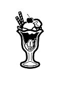 冰淇淋芭菲图标矢量插图在单色。