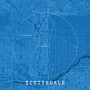 斯科茨代尔AZ城市矢量道路地图蓝色文本