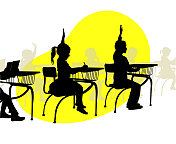 小学生在桌子上黄色