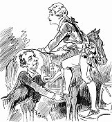 一个男人帮助一个年轻漂亮的女人骑马