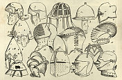 古插图的例子，古代和中世纪头盔，盔甲
