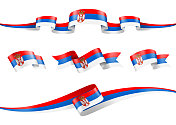 塞尔维亚国旗缎带集矢量股票插图