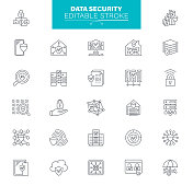 数据安全图标,可编辑Stroke。包含诸如网络安全,计算机犯罪,防火墙,无线技术等图标 数据安全图标,可编辑Stroke。包含诸如网络安全,计算机犯罪,防火墙,无线技术等图标