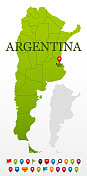 阿根廷绿色地图与地区和导航图标