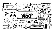 商业人士相关的涂鸦插图。现代设计矢量插图的网站横幅，网站标题等。