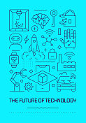 技术相关的现代线设计小册子，海报，传单，演示模板矢量插图