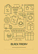 黑色星期五相关的现代线设计小册子，海报，传单，演示模板矢量插图