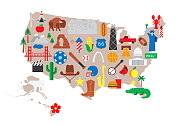 美国公路旅行美国地图旅行地标剪贴画美国文化图标