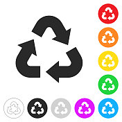 “回收利用”。按钮上不同颜色的平面图标 “回收利用”。按钮上不同颜色的平面图标