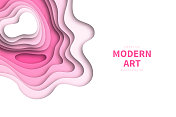 剪纸背景-粉红色抽象波浪形状-时尚的3D设计