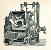 1898年，面包师在面包房用第一个和面机工作