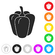 甜椒。按钮上不同颜色的平面图标