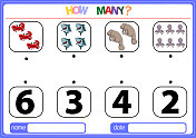 儿童教育游戏插图。让孩子们根据动物类别中提供的图片学习数数。