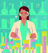 一位自信美丽的年轻女科学家正在做科学实验