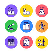 重型和电力工业相关线图标集。大纲符号集合 重型和电力工业相关线图标集。大纲符号集合