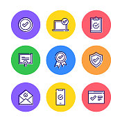 复选标记相关线图标的集合。大纲符号集合 复选标记相关线图标的集合。大纲符号集合