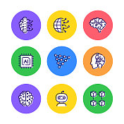 人工智能相关线图标集。大纲符号集合