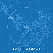 圣乔治UT城市矢量道路地图蓝色文本
