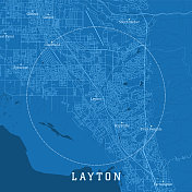 莱顿UT城市矢量道路地图蓝色文本