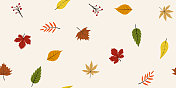 无缝多彩的秋叶图案背景-像素完美