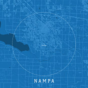 南帕ID城市矢量道路图蓝色文本