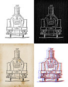 科学发现的古董插图:蒸汽动力机车