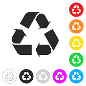 “回收利用”。按钮上不同颜色的平面图标 “回收利用”。按钮上不同颜色的平面图标