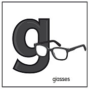 向量插图眼镜与字母G小写字母的儿童学习练习ABC
