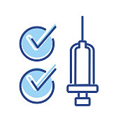 Covid-19流感病毒疫苗接种清单细线图标-可编辑的笔画
