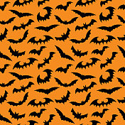 黑色蝙蝠在橙色背景无缝模式