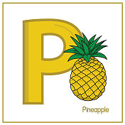 矢量插图的菠萝与字母P大写字母为儿童学习实践ABC