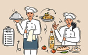 厨师烹饪餐厅，卡通风格矢量插图