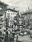 马戏团演员在集市上表演1897年巴伐利亚村