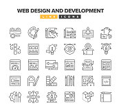 网页设计和开发线图标集 网页设计和开发线图标集