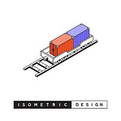 货物列车等距网横幅,海报,封面和横幅的三维设计 货物列车等距网横幅,海报,封面和横幅的三维设计
