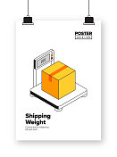 航运重量概念等距网横幅，海报，封面和横幅的三维设计