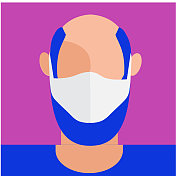 抽象的成年男子留着胡子，戴着面具，化身图标在现代充满活力的平面色彩