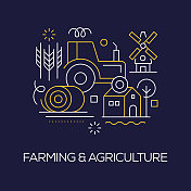 插图农业和农业概念的向量集。线条艺术风格背景设计网页，横幅，海报，打印等。矢量插图。