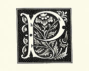华丽的首字母P，大写，花卉图案，19世纪复古风格