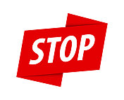 停止-旗帜，演讲气泡，标签，丝带模板。向量股票插图