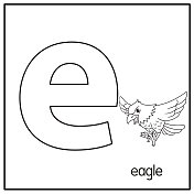 向量插图与字母D小写字母的鹰，儿童学习练习ABC