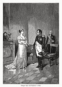 《提尔西特的拿破仑和路易丝》(1807)，木版，1900年出版
