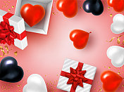 假日心形气球和礼品盒背景