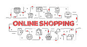 网上购物网站横幅线风格。现代设计矢量插图